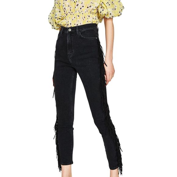 ZARA BASIC Z1975 DENIM Women's Fringe Denim Pants Size 6 - Picture 1 of 11